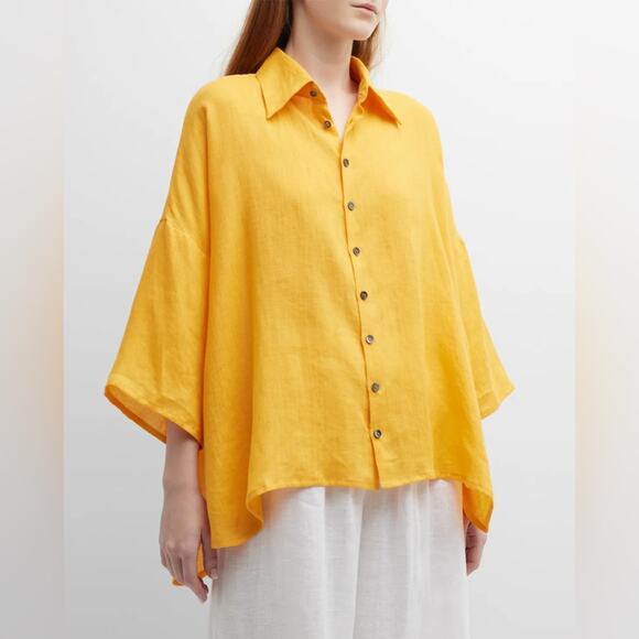 Eskander Sloped Shoulder Linen Shirt - Picture 1 of 6